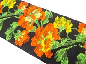 手織り紬　花更紗模様織り出し　名古屋帯